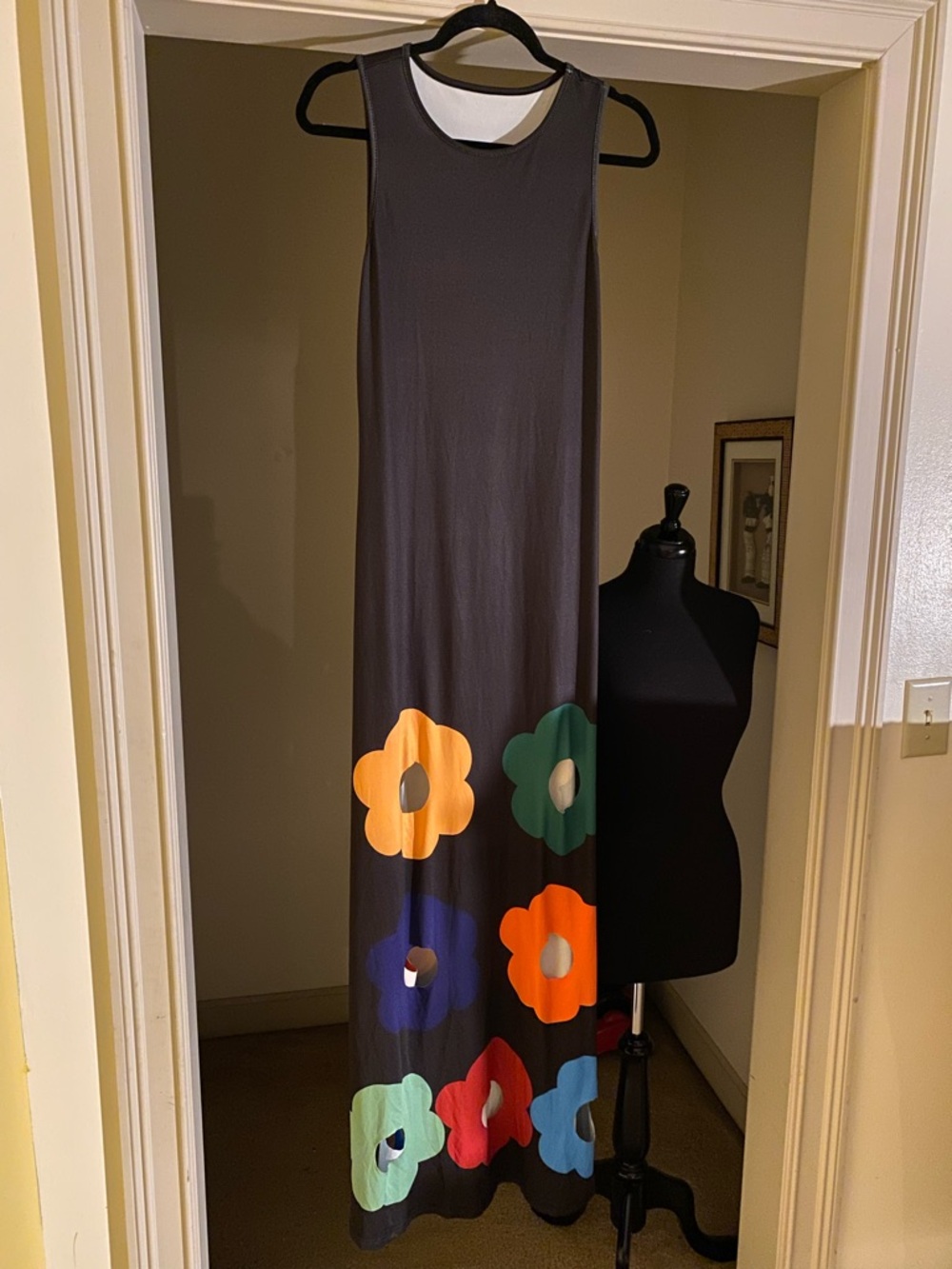 Sleeveless Maxi Dress with Colorful Flower Appliqués